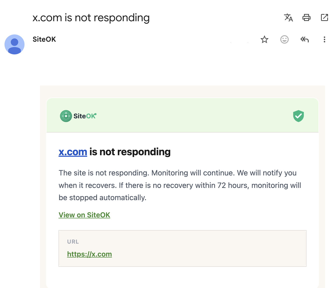 SiteOKの障害通知メール